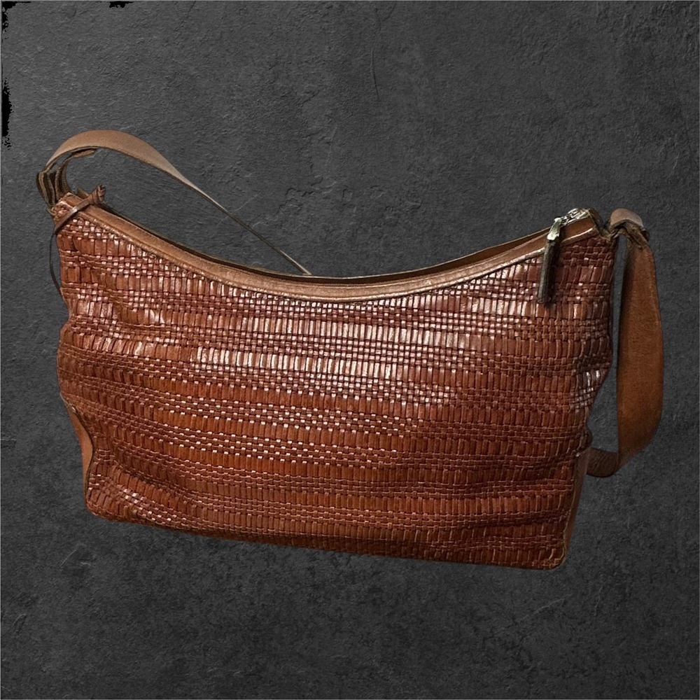 Vintage CEM Woven Leather Shoulder Bag Women Medium Brown Made in Brazil Hobo - Picture 7 of 14